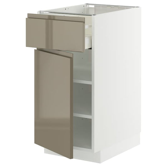 METOD / MAXIMERA - Base cabinet with drawer/door, white/Voxtorp high-gloss dark grey-brown, 40x60 cm