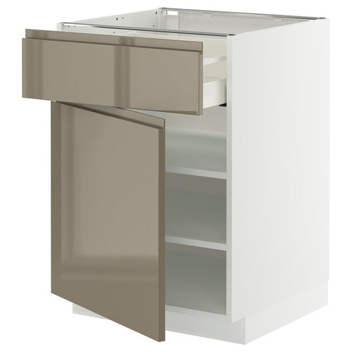 METOD / MAXIMERA base cabinet with drawer/door, white/Voxtorp high-gloss dark grey-brown, 60x60 cm