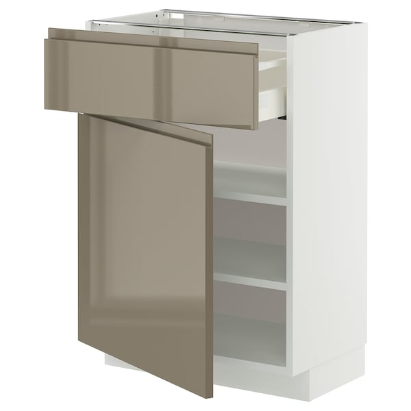 METOD / MAXIMERA - METOD / MAXIMERA Base cabinet with drawer/door, white/Voxtorp high-gloss dark grey-brown, 60x37 cm