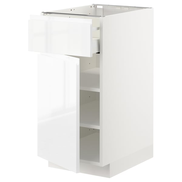 METOD / MAXIMERA base cabinet with drawer/door, white/Voxtorp high-gloss/white, 40x60 cm