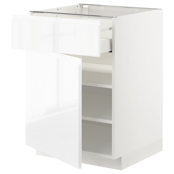 METOD / MAXIMERA - METOD / MAXIMERA Base cabinet with drawer/door, white/Voxtorp high-gloss/white, 60x60 cm