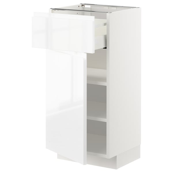 METOD / MAXIMERA base cabinet with drawer/door, white/Voxtorp high-gloss/white, 40.0x80.0x37.0 cm
