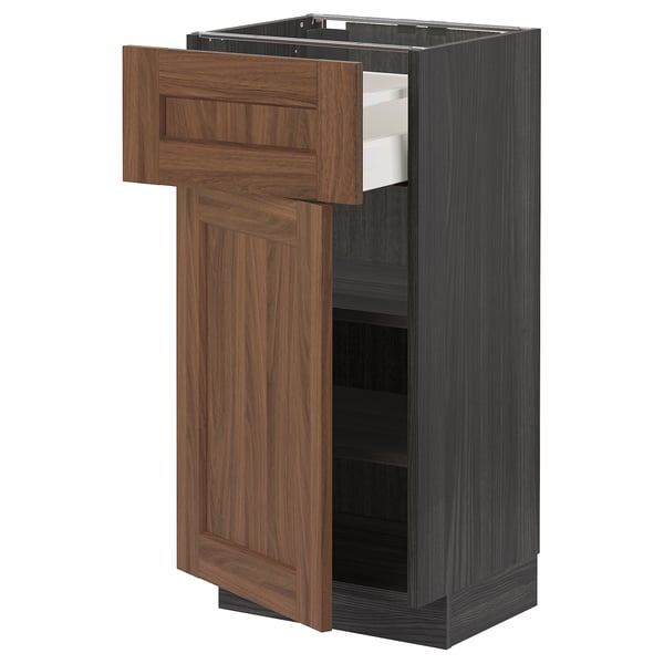 METOD / MAXIMERA - METOD / MAXIMERA Base cabinet with drawer/door, black Enköping/brown walnut effect, 40x37 cm