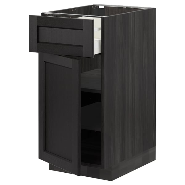 METOD / MAXIMERA base cabinet with drawer/door, black/Lerhyttan black stained