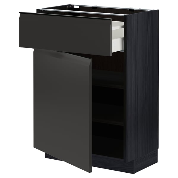 METOD / MAXIMERA - METOD / MAXIMERA Base cabinet with drawer/door, black/Upplöv matt anthracite, 60x37 cm