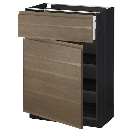 Ikea METOD / MAXIMERA - Base cabinet with drawer/door, black/Voxtorp walnut effect,60x37 cm