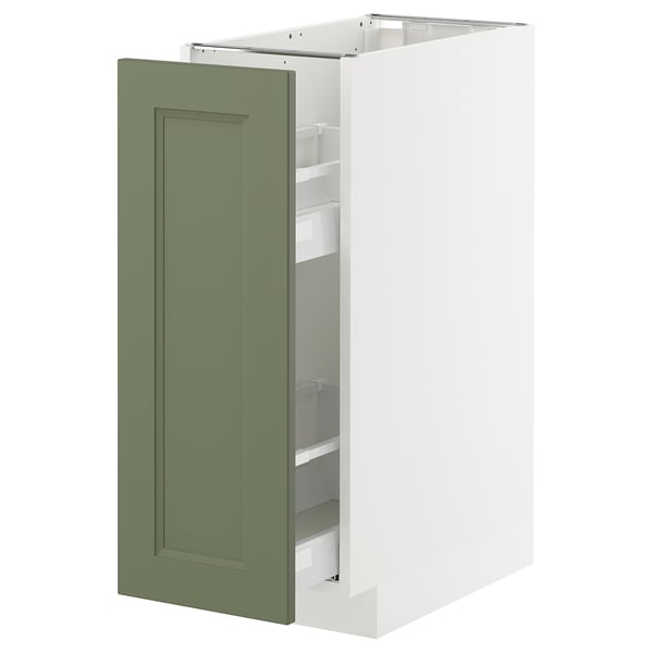 METOD / MAXIMERA - METOD / MAXIMERA Base cabinet/pull-out int fittings, white/Axstad grey-green, 30x60 cm