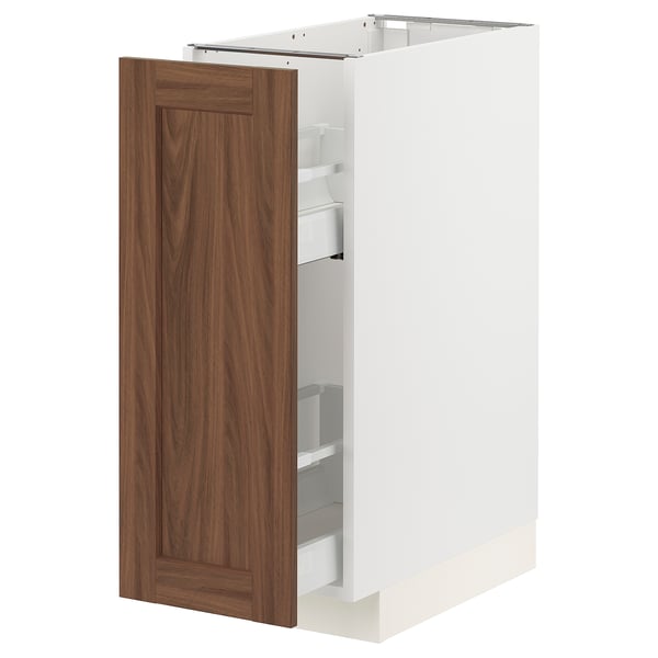 METOD / MAXIMERA - METOD / MAXIMERA Base cabinet/pull-out int fittings, white Enköping/brown walnut effect, 30x60 cm