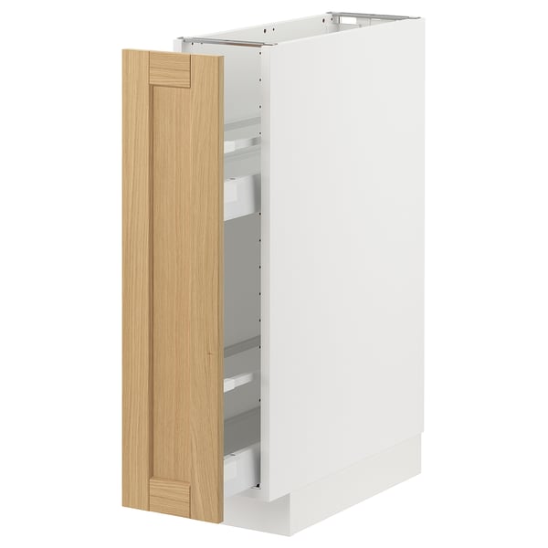 METOD / MAXIMERA base cabinet/pull-out int fittings, white/Forsbacka oak, 20x60 cm