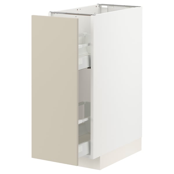 METOD / MAXIMERA - METOD / MAXIMERA Base cabinet/pull-out int fittings, white/Havstorp beige, 30x60 cm