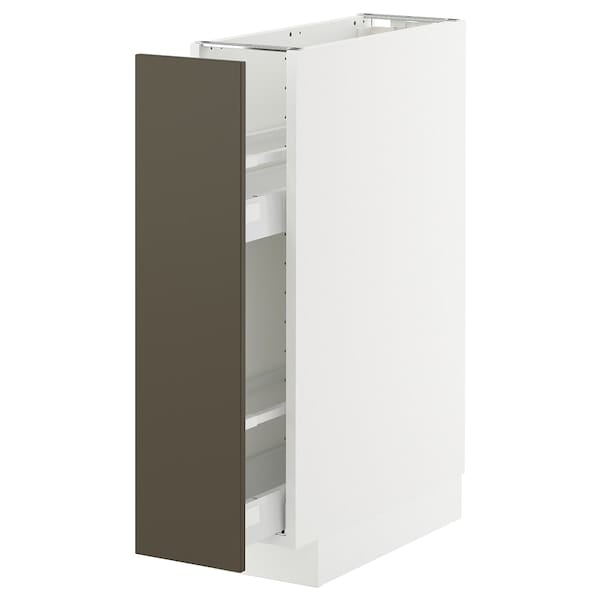 Ikea METOD / MAXIMERA - Base cabinet/pull-out int fittings, white/Havstorp brown-beige, 20x60 cm