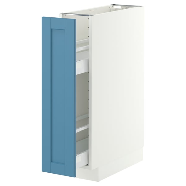 METOD / MAXIMERA base cabinet and pull-out accessories, white/Lerhyttan blue, 20x60 cm