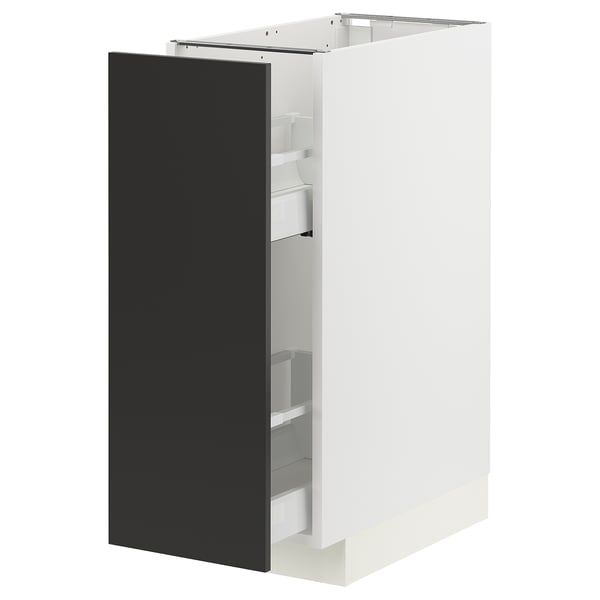 METOD / MAXIMERA - METOD / MAXIMERA Base cabinet/pull-out int fittings, white/Nickebo matt anthracite, 30x60 cm