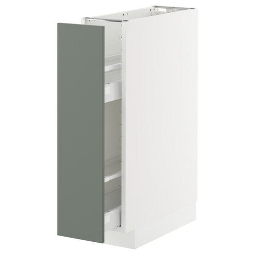 METOD / MAXIMERA - METOD / MAXIMERA Base cabinet/pull-out int fittings, white/Nickebo matt grey-green, 20x60 cm