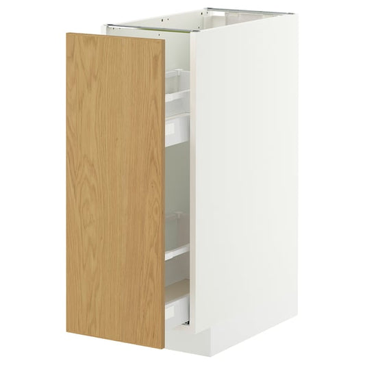 METOD / MAXIMERA base cabinet and pull-out accessories, white/Sinarp oak veneer, 30x60 cm