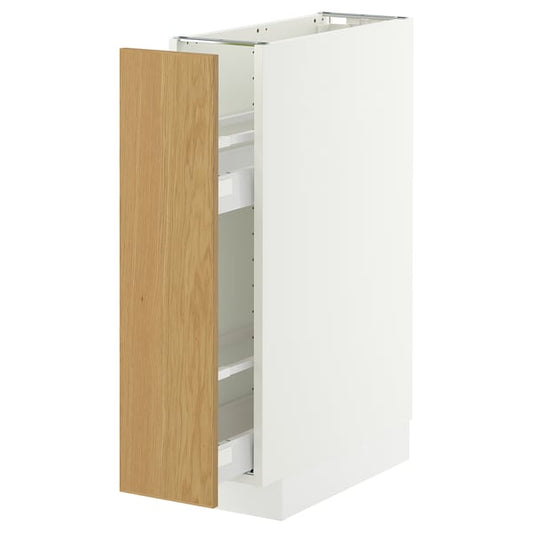 METOD / MAXIMERA base cabinet and pull-out accessories, white/Sinarp oak veneer, 20x60 cm
