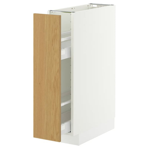 METOD / MAXIMERA base cabinet/pull-out int fittings, white/Sinarp oak veneer, 20x60 cm