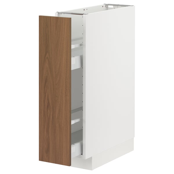 METOD / MAXIMERA base cabinet/pull-out int fittings, white/Tistorp brown walnut effect, 20x60 cm