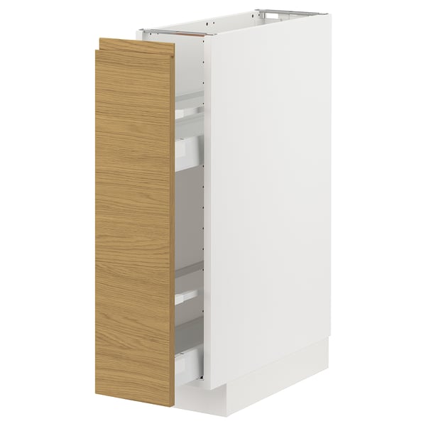 METOD / MAXIMERA - METOD / MAXIMERA Base cabinet/pull-out int fittings, white/Voxtorp oak effect, 20x60 cm