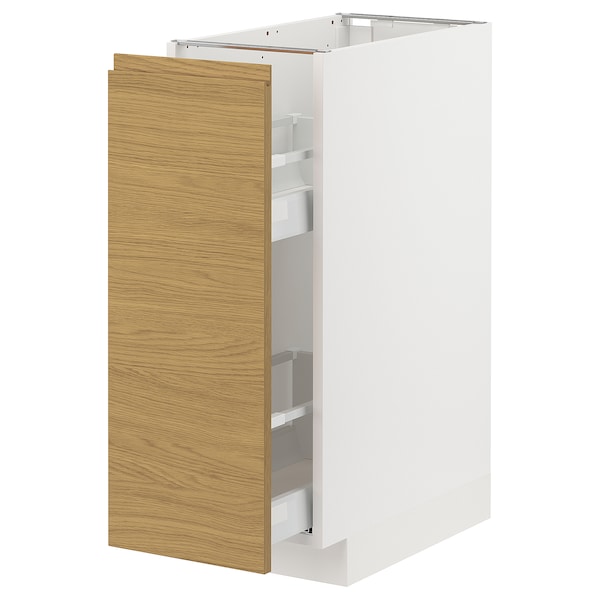 METOD / MAXIMERA - Base cabinet/pull-out int fittings, white/Voxtorp oak effect, 30x60 cm