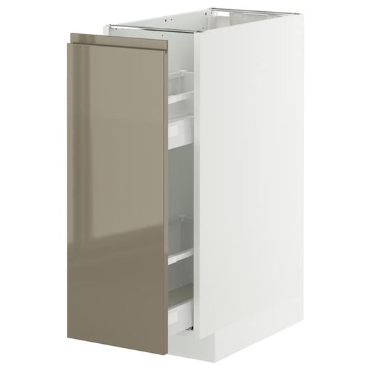 METOD / MAXIMERA - Base cabinet/pull-out int fittings, white/Voxtorp high-gloss dark grey-brown, 30x60 cm