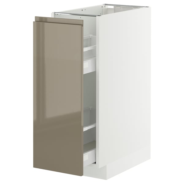 METOD / MAXIMERA - METOD / MAXIMERA Base cabinet/pull-out int fittings, white/Voxtorp high-gloss dark grey-brown, 30x60 cm