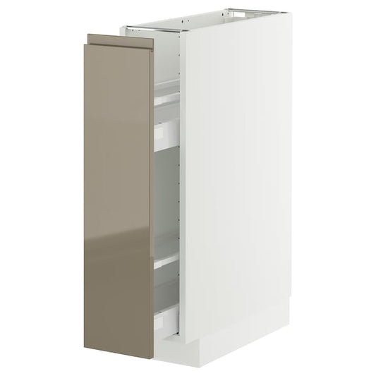 METOD / MAXIMERA - Base cabinet/pull-out int fittings, white/Voxtorp high-gloss dark grey-brown, 20x60 cm
