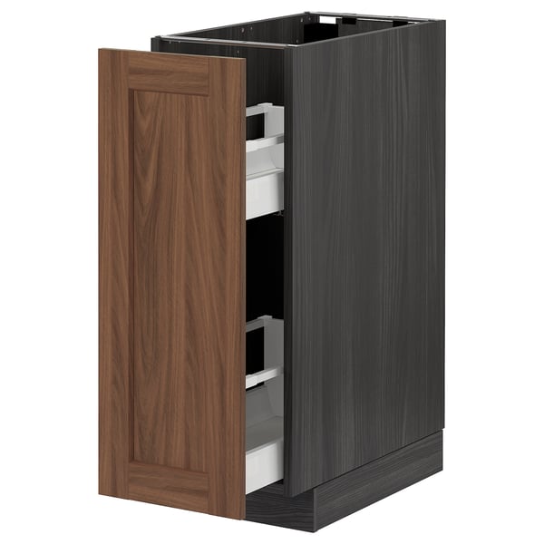 METOD / MAXIMERA base cabinet/pull-out int fittings, black Enköping/brown walnut effect