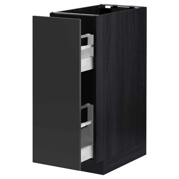 METOD / MAXIMERA base cabinet/pull-out int fittings, black/Nickebo matt anthracite