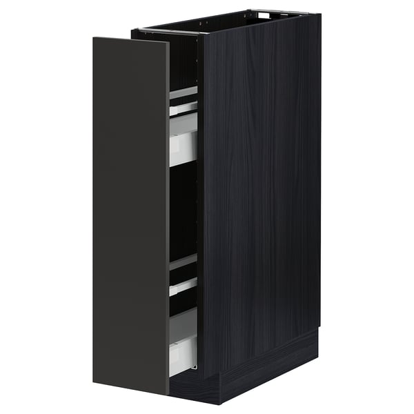 METOD / MAXIMERA base cabinet/pull-out int fittings, black/Nickebo matt anthracite, 20x60 cm