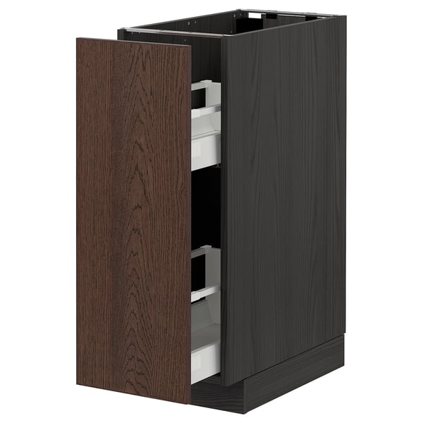 METOD / MAXIMERA base cabinet/pull-out int fittings, black/Sinarp brown