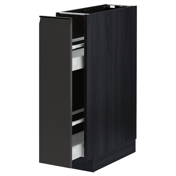 METOD / MAXIMERA base cabinet/pull-out int fittings, black/Upplöv matt anthracite, 20x60 cm