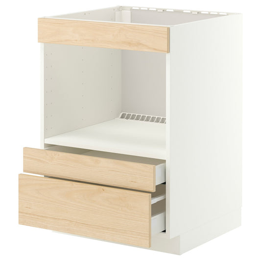 METOD / MAXIMERA base cabinet f built-in appliances, white/Askersund light ash effect, 60x60 cm