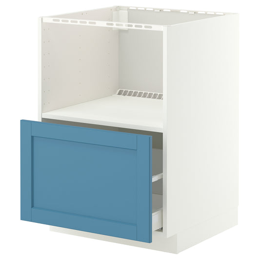 METOD / MAXIMERA base cabinet f built-in appliances, white/Lerhyttan blue, 60x60 cm