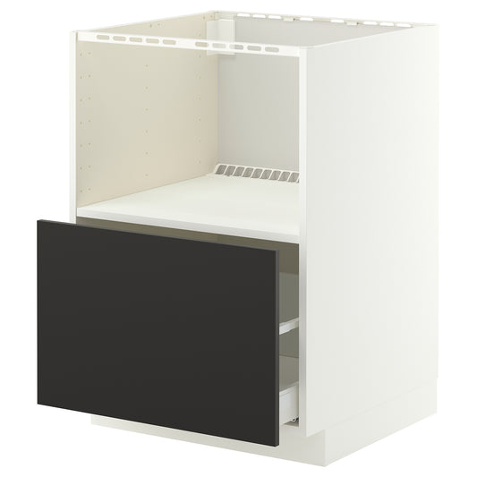METOD / MAXIMERA base cabinet f built-in appliances, white/Nickebo matt anthracite, 60x60 cm