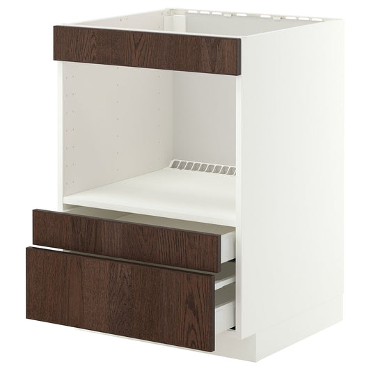 METOD / MAXIMERA base cabinet f built-in appliances, white/Sinarp brown, 60x60 cm
