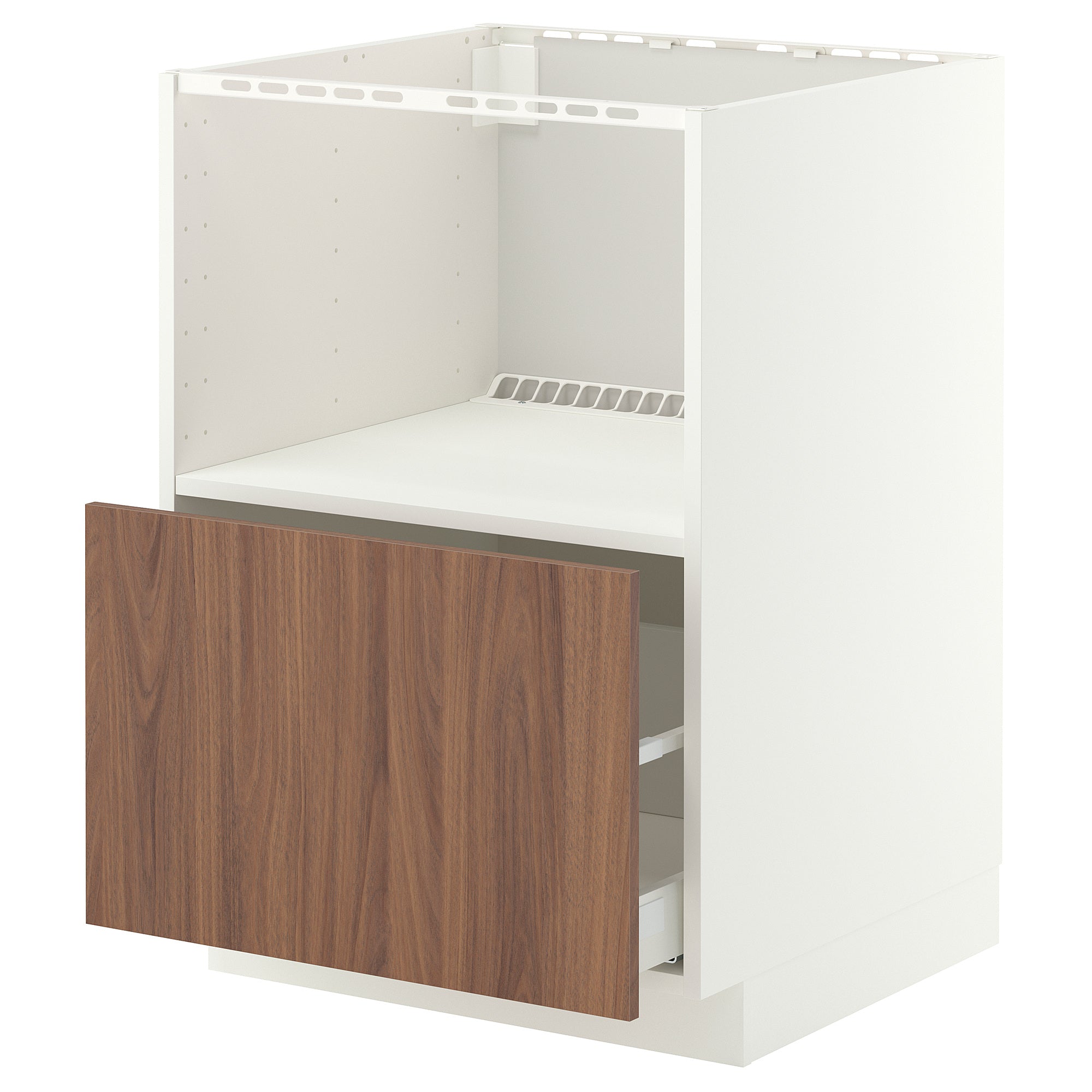 METOD / MAXIMERA base cabinet f built-in appliances, white/Tistorp brown walnut effect, 60x60 cm