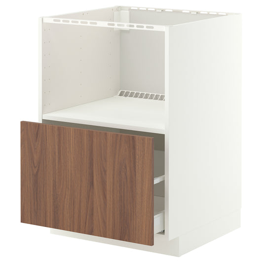 METOD / MAXIMERA base cabinet f built-in appliances, white/Tistorp brown walnut effect, 60x60 cm