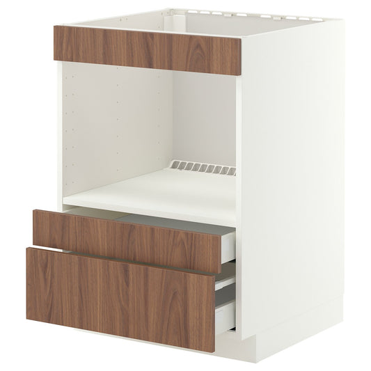 METOD / MAXIMERA base cabinet f built-in appliances, white/Tistorp brown walnut effect, 60x60 cm