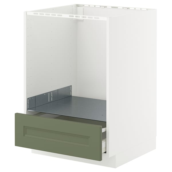 METOD / MAXIMERA base cabinet for oven with drawer, white/Axstad grey-green, 60x60 cm