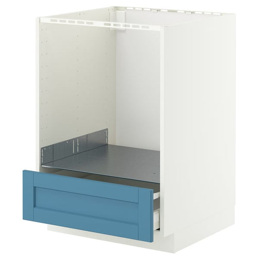 METOD / MAXIMERA oven base cabinet with drawer, white/Lerhyttan blue, 60x60 cm