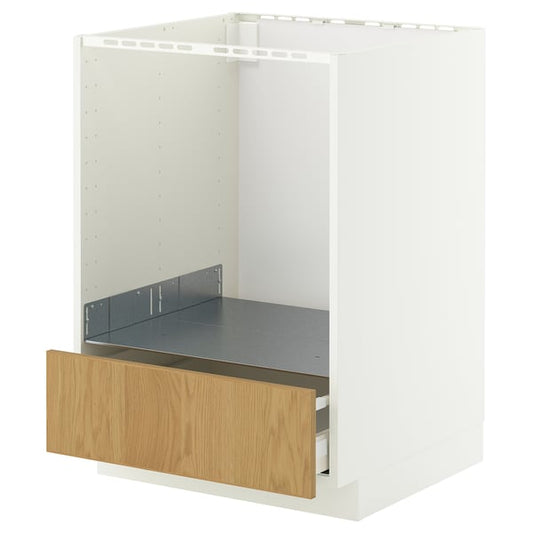 METOD / MAXIMERA oven base cabinet with drawer, white/Sinarp oak veneer, 60x60 cm