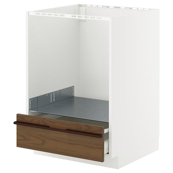 METOD / MAXIMERA - Base cabinet for oven with drawer, white/Stensta dark brown ash veneer, 60x60 cm