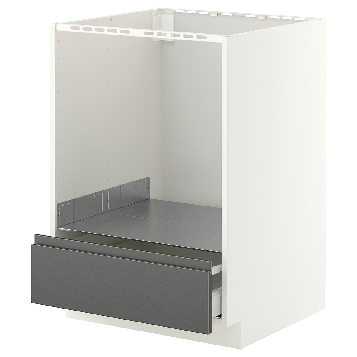 METOD / MAXIMERA base cabinet for oven with drawer, white/Voxtorp stainless steel effect, 60x60 cm