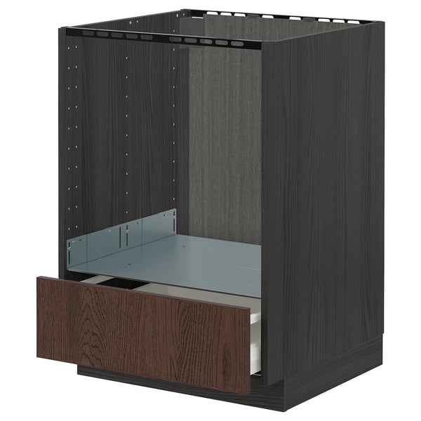 METOD / MAXIMERA base cabinet for oven with drawer, black/Sinarp brown, 60x60 cm