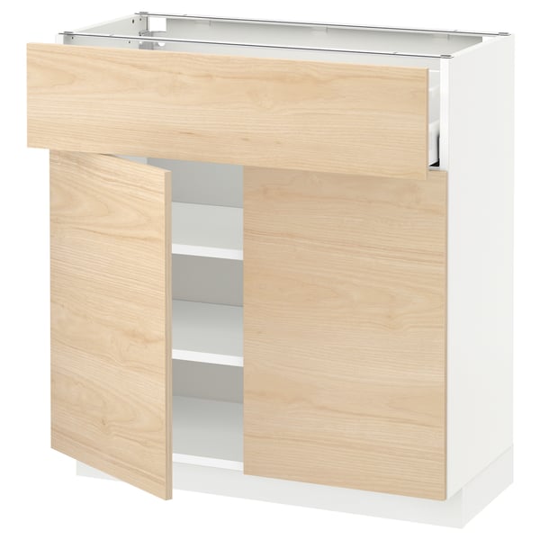 METOD / MAXIMERA base cabinet with drawer/2 doors, white/Askersund light ash effect, 80x37 cm