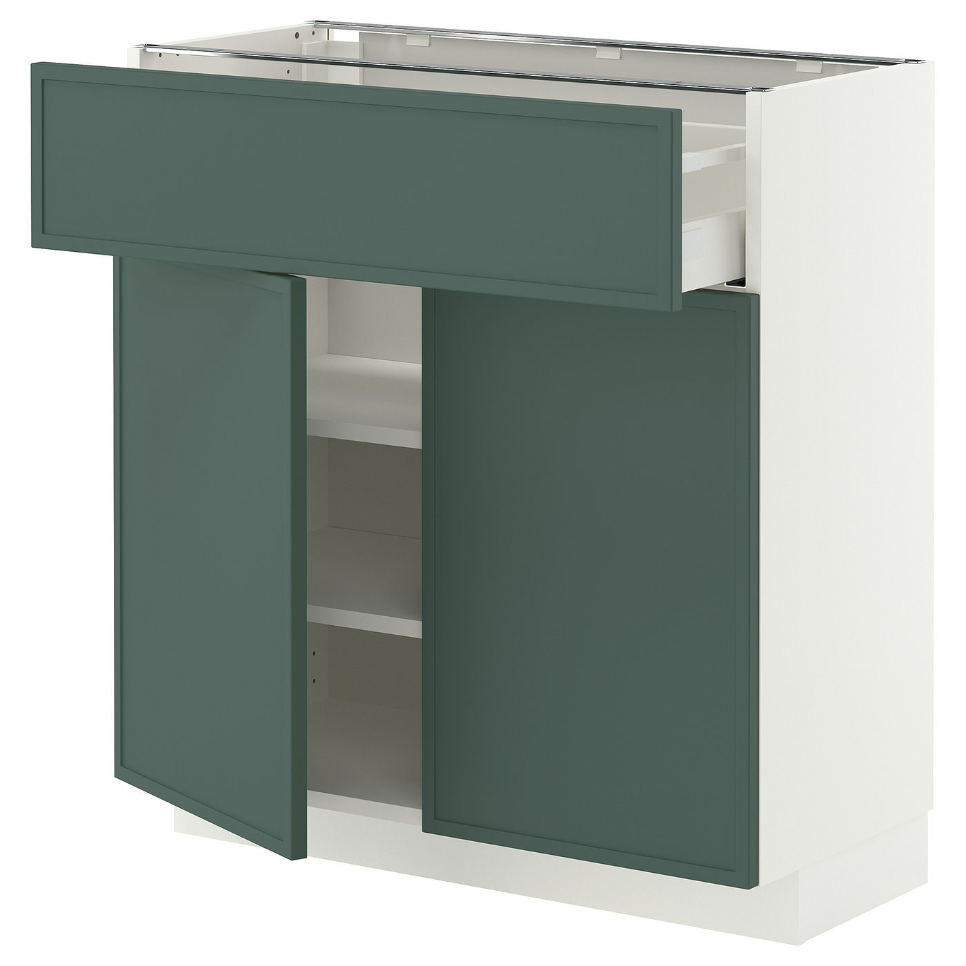 METOD / MAXIMERA base cabinet with drawer/2 doors, white/Aspudden dark grey-green, 80x37 cm