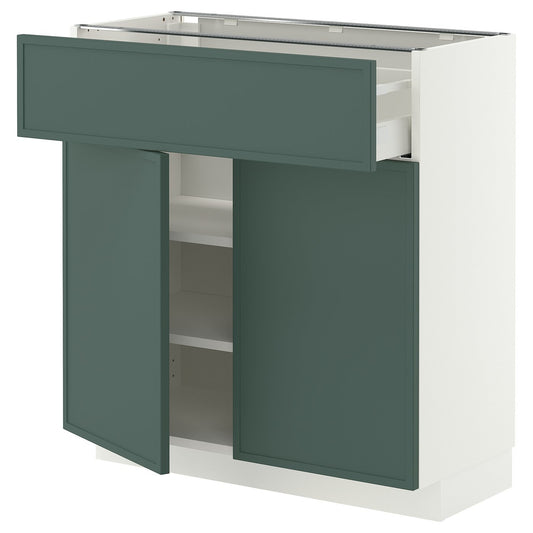 METOD / MAXIMERA base cabinet with drawer/2 doors, white/Aspudden dark grey-green, 80x37 cm