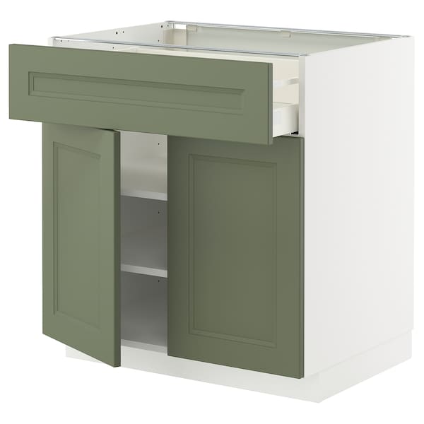 Ikea METOD / MAXIMERA - Cabinet with drawer/2 doors, white/Axstad gray-green,80x60 cm