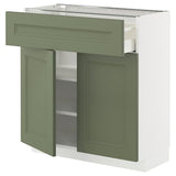 METOD / MAXIMERA base cabinet with drawer/2 doors, white/Axstad grey-green, 80x37 cm